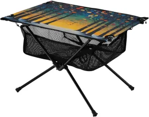 Camping Table Lightweight Portable Folding Table with Mesh Storage Net Tree Forest Dot Ideal for Camping Hiking Beach Picnic Travel Backyard
