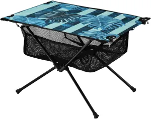 Camping Table Lightweight Portable Folding Table with Mesh Storage Net Tropical Plants Wide Leaf Stripes Ideal for Camping Hiking Beach Picnic Travel Backyard