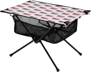 Camping Table Lightweight Portable Folding Table with Mesh Storage Net USA American Flag Seamless Ideal for Camping Hiking Beach Picnic Travel Backyard