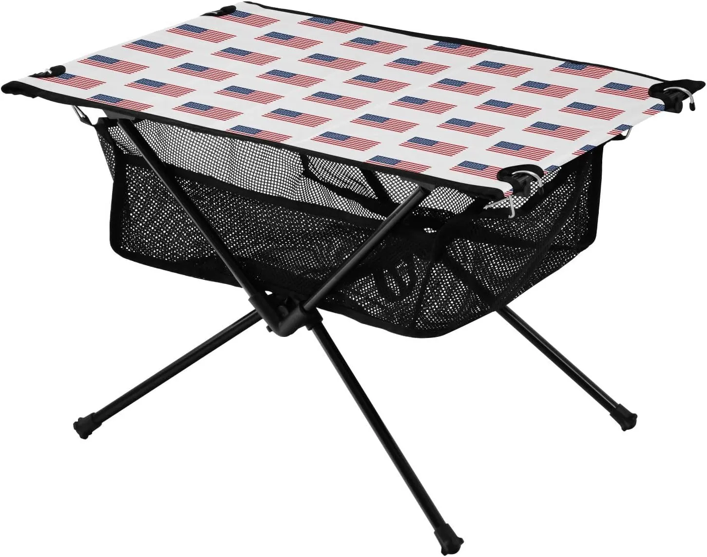 Camping Table Lightweight Portable Folding Table with Mesh Storage Net USA American Flag Seamless Ideal for Camping Hiking Beach Picnic Travel Backyard