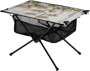 Camping Table Lightweight Portable Folding Table with Mesh Storage Net Wood Grain Easter Egg Ideal for Camping Hiking Beach Picnic Travel Backyard