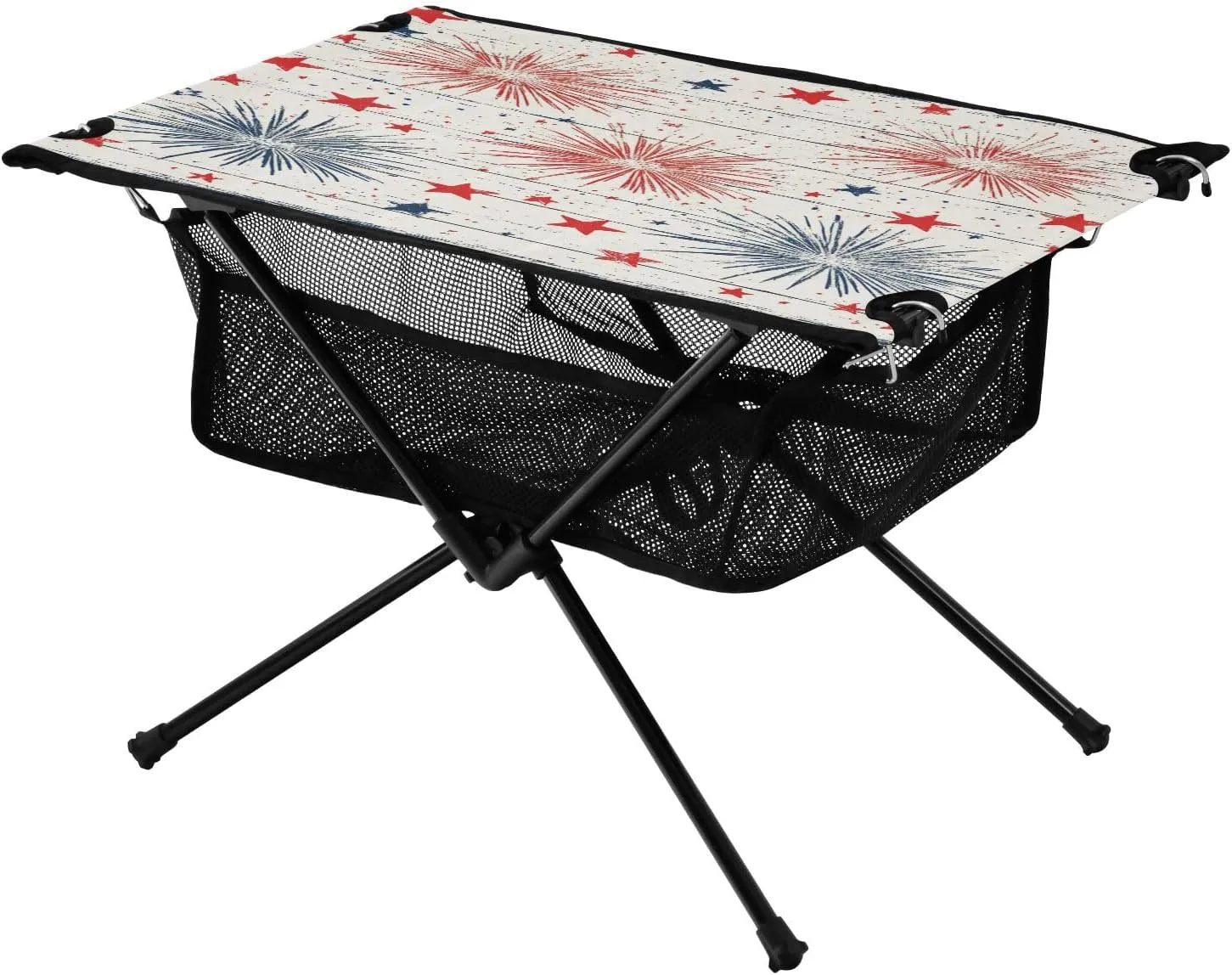 Camping Table Lightweight Portable Folding Table with Mesh Storage Net Wood Grain Fireworks Ideal for Camping Hiking Beach Picnic Travel Backyard