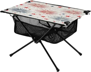 Camping Table Lightweight Portable Folding Table with Mesh Storage Net Wood Grain Fireworks Ideal for Camping Hiking Beach Picnic Travel Backyard