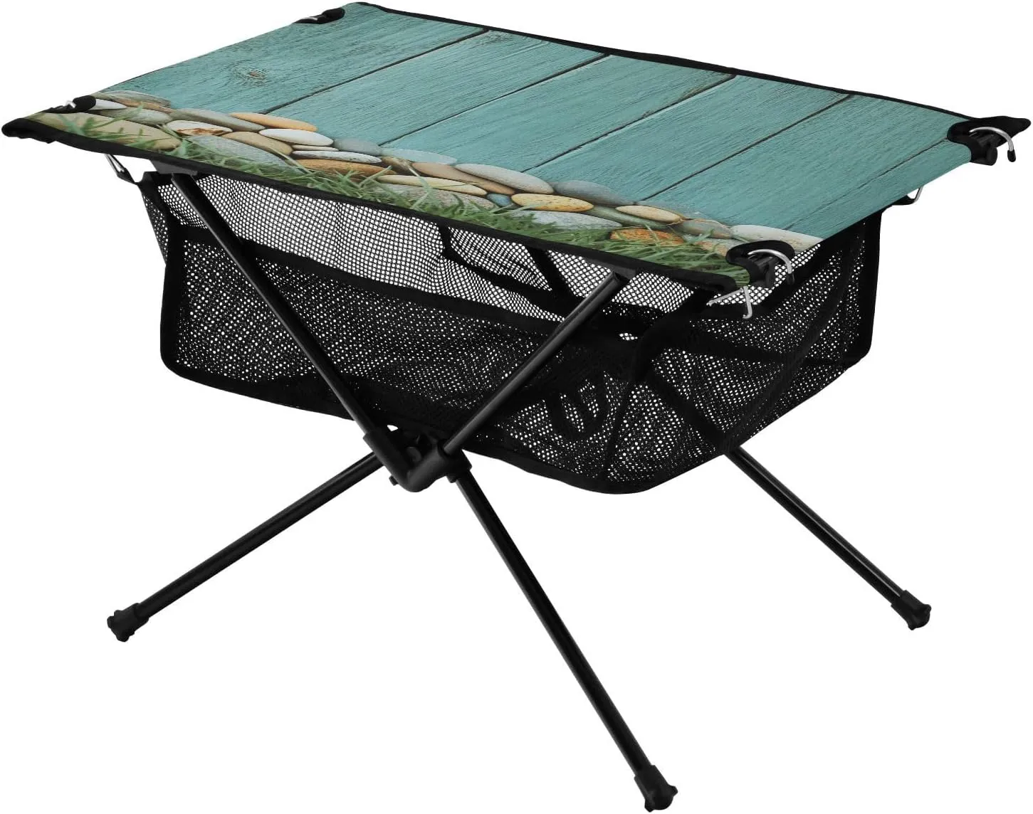 Camping Table Lightweight Portable Folding Table with Mesh Storage Net Wood Grain Pebble Ideal for Camping Hiking Beach Picnic Travel Backyard