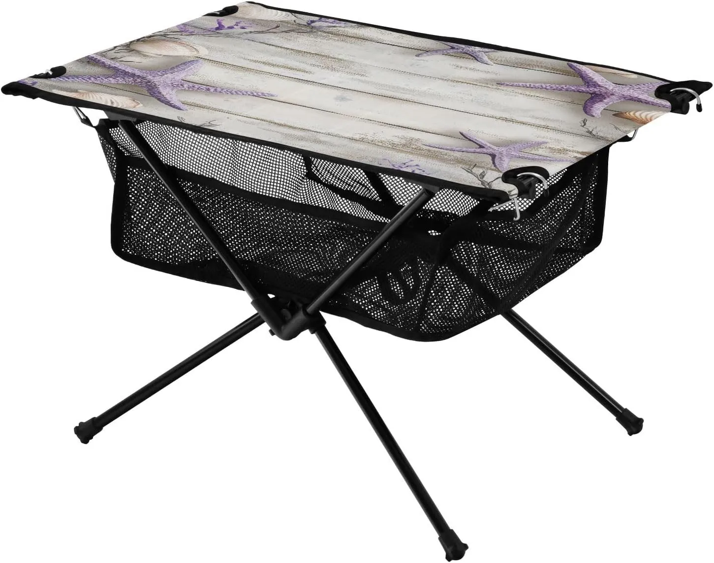 Camping Table Lightweight Portable Folding Table with Mesh Storage Net Wood Grain Purple Starfish Ideal for Camping Hiking Beach Picnic Travel Backyard