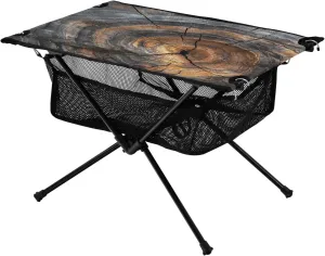 Camping Table Lightweight Portable Folding Table with Mesh Storage Net Wood Grain Tree Ideal for Camping Hiking Beach Picnic Travel Backyard