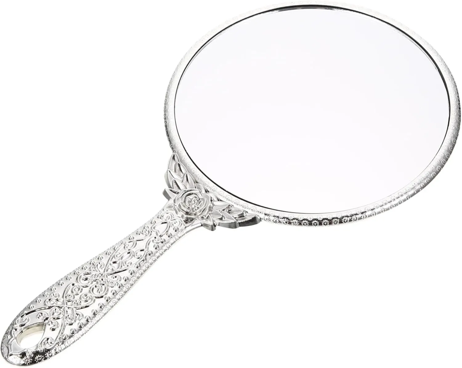 CANIGHT Elegant Rose Handle Mirror Portable Compact Makeup Mirror Hand Mirror for Women's Beauty Touchups