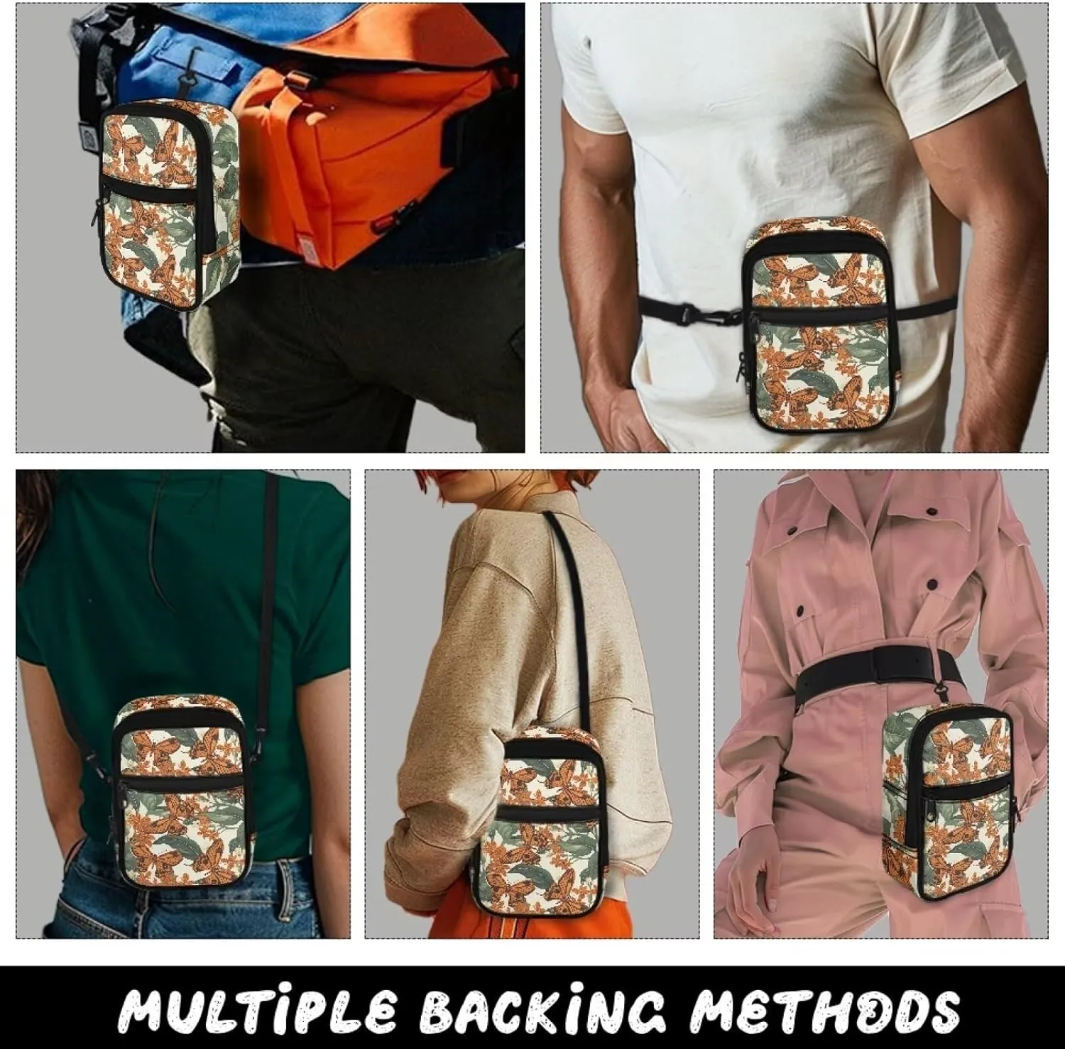 Canvas Crossbody Bags Multi Position Back Pack Waist Packs Cross Body Fanny Pack with Adjustable Strap Gifts
