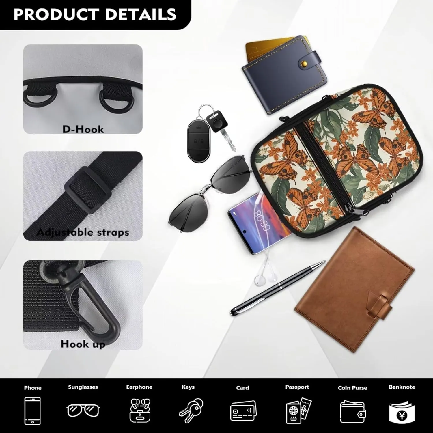 Canvas Crossbody Bags Multi Position Back Pack Waist Packs Cross Body Fanny Pack with Adjustable Strap Gifts