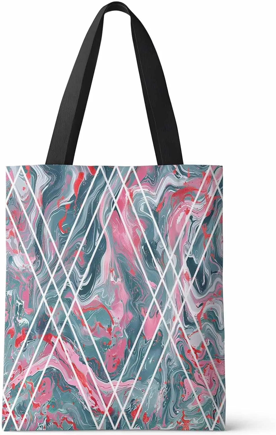 Canvas Tote Bag Pink and Grey Marble Abstract Geometric Contemporary Art Reusable Grocery Bags Shoulder Bag for Gym Work