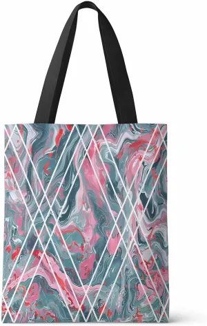 Canvas Tote Bag Pink and Grey Marble Abstract Geometric Contemporary Art Reusable Grocery Bags Shoulder Bag for Gym Work