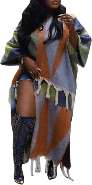 Cardigan Sweater for Women Color Block Chunky Cable Knit Coat Fall Long Cardigans Outerwear