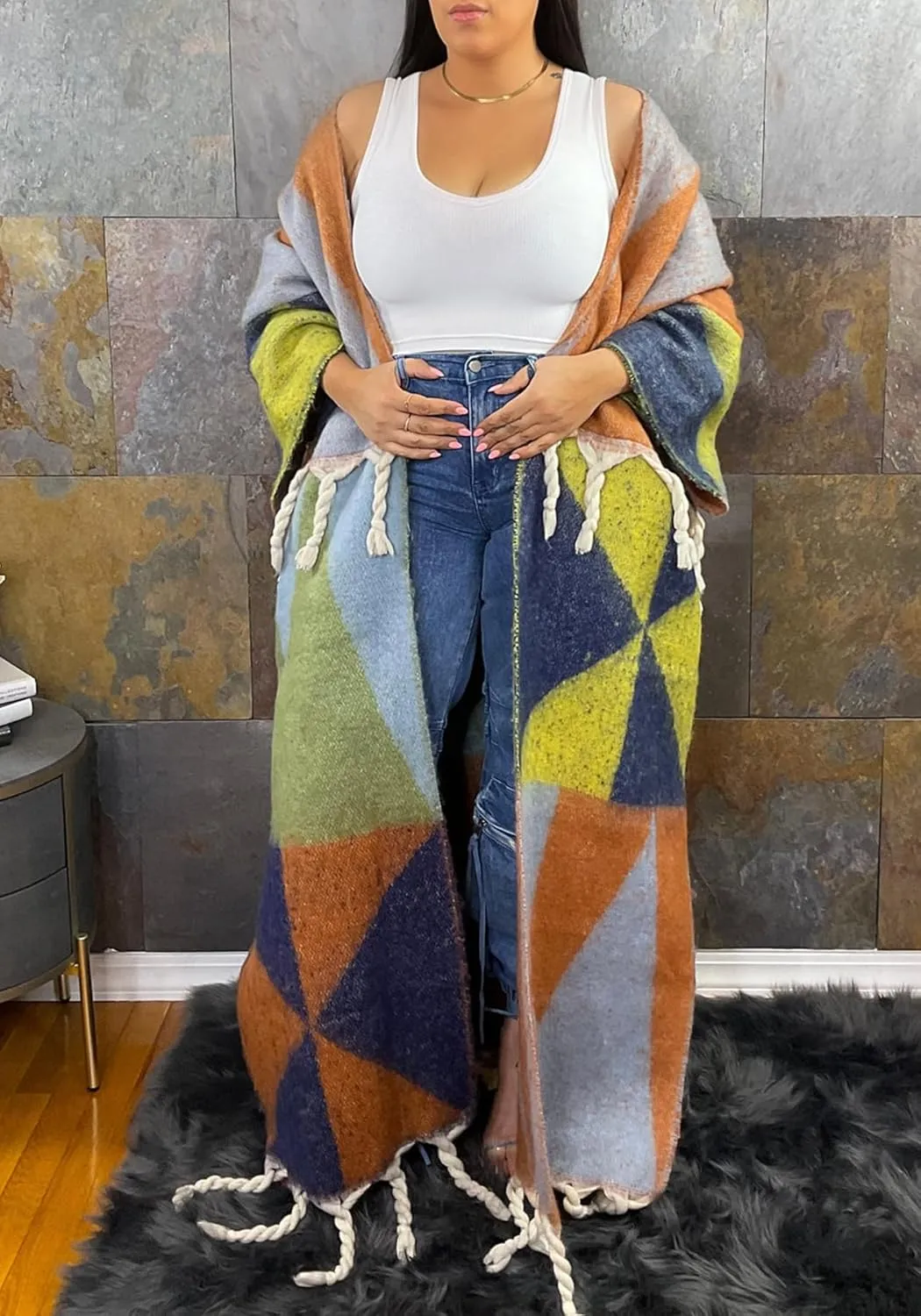 Cardigan Sweater for Women Color Block Chunky Cable Knit Coat Fall Long Cardigans Outerwear