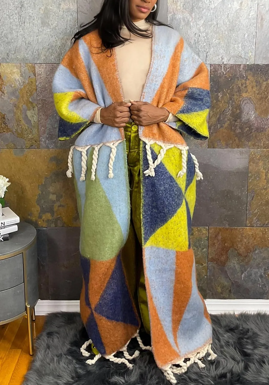 Cardigan Sweater for Women Color Block Chunky Cable Knit Coat Fall Long Cardigans Outerwear