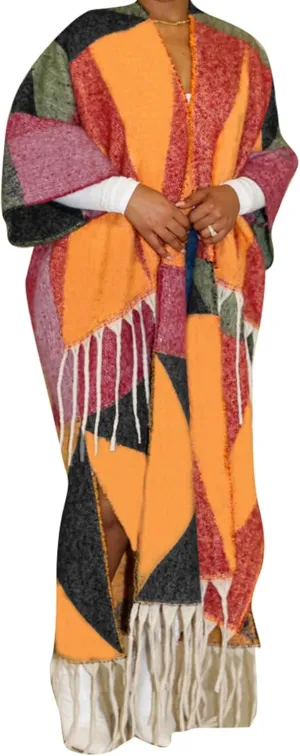 Cardigan Sweater for Women Color Block Chunky Cable Knit Coat Fall Long Cardigans Outerwear