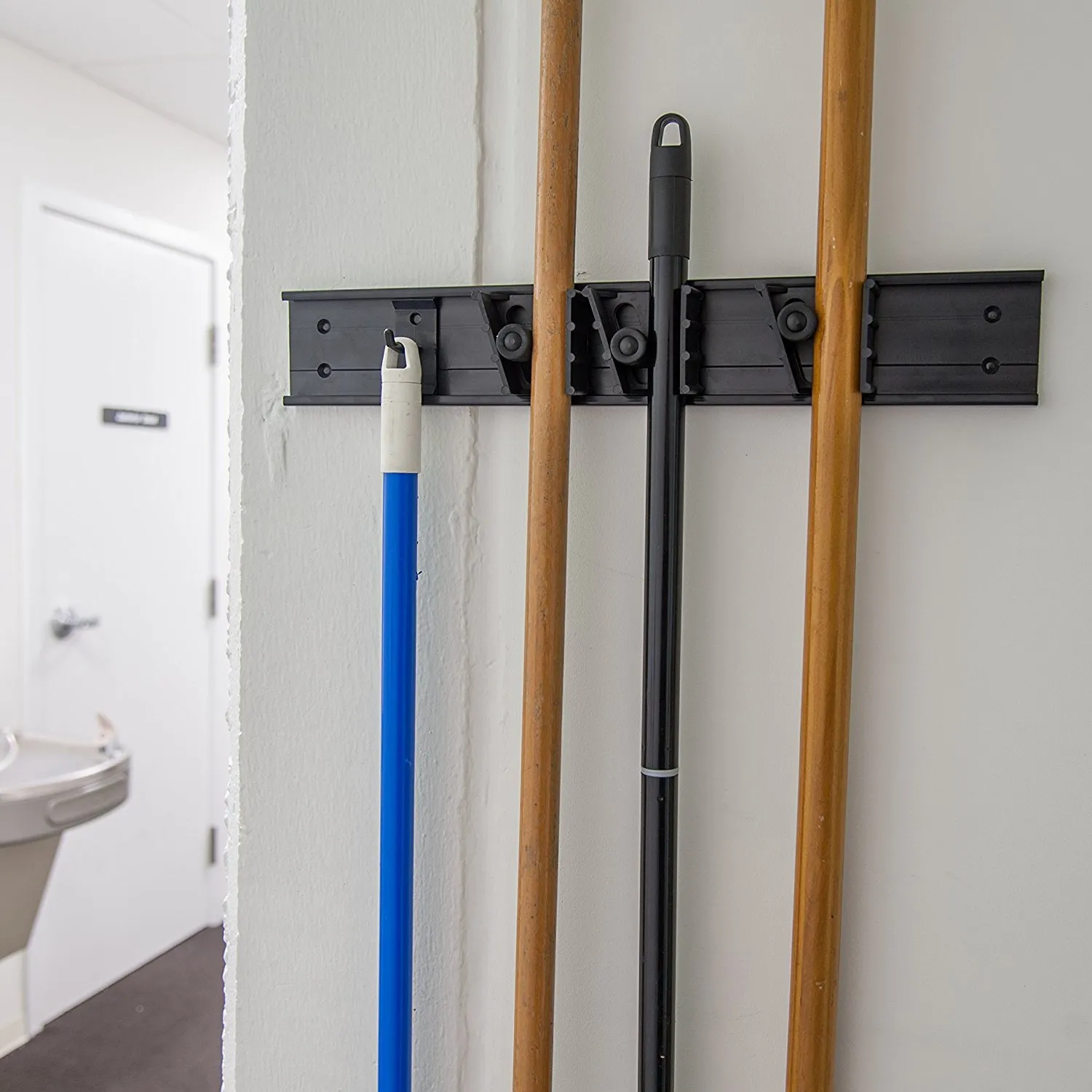 Carlisle FoodService Products 4073100 Roll 'N Grip Mop, Broom and Tool Holder / Storage System, 3 Positions   1 Hook