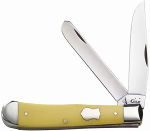 Case WR XX Pocket Knife Smooth Yellow Synthetic Handle with Carbon Steel Blades Trapper 4 1/8 inches Closed