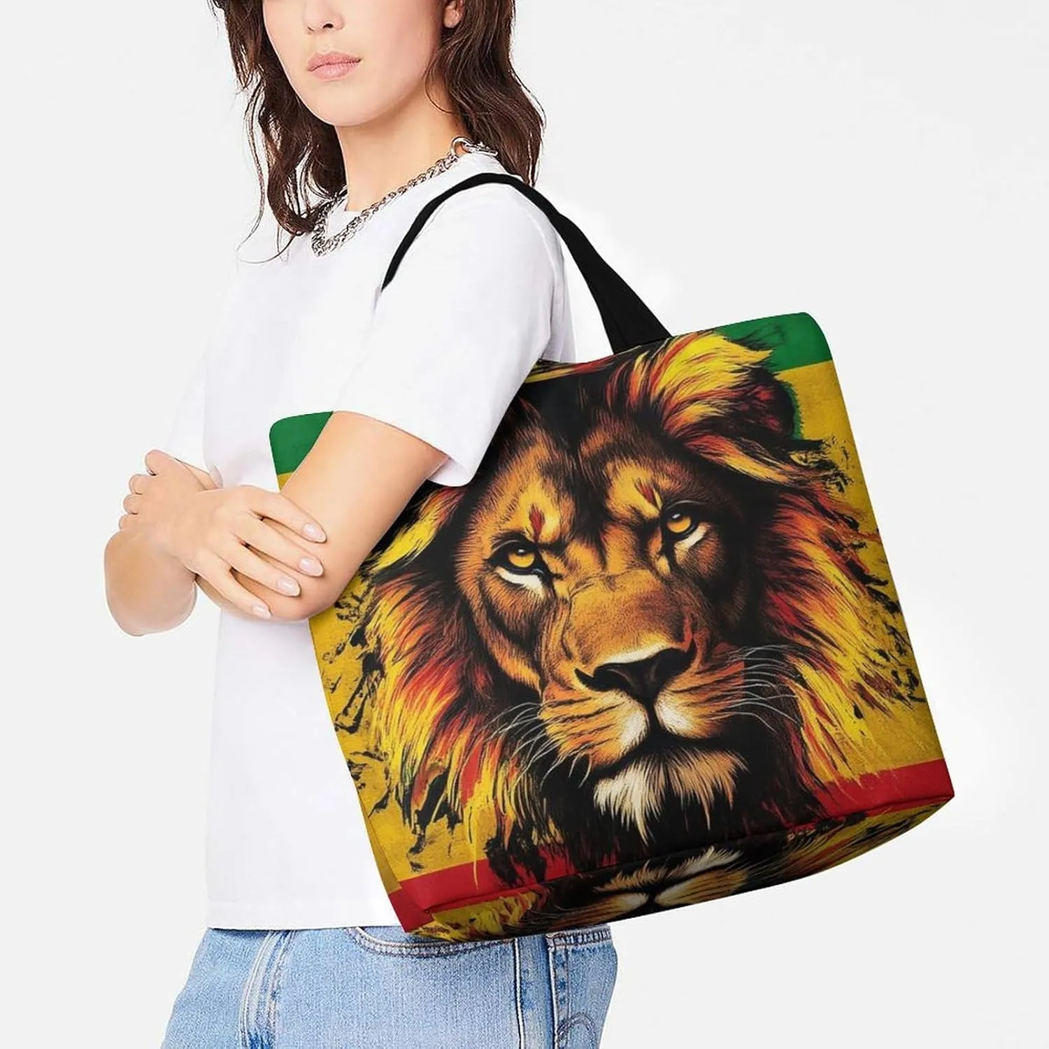 Casual Grocery Shopping Bag, Portable Beach Shoulder Bags Reusable Tote Bag for Travel Office