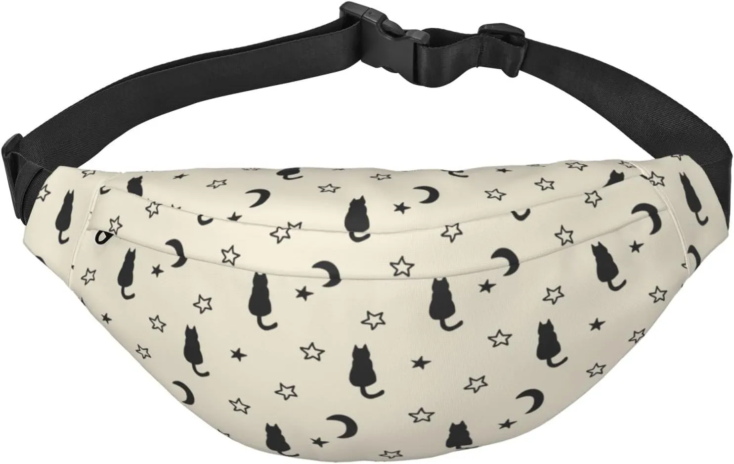 Cat Moon Star Large Crossbody Fanny Pack Belt Bag With 3 Zipper Pockets, Gifts For Sports Festival Workout Traveling Running Casual Hands Free Waist Pack Wallets Phone Bag