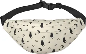 Cat Moon Star Large Crossbody Fanny Pack Belt Bag With 3 Zipper Pockets, Gifts For Sports Festival Workout Traveling Running Casual Hands Free Waist Pack Wallets Phone Bag