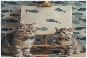 Cats Fishs Painting 500 Piece Puzzles, Puzzles for Adults, Educational Games