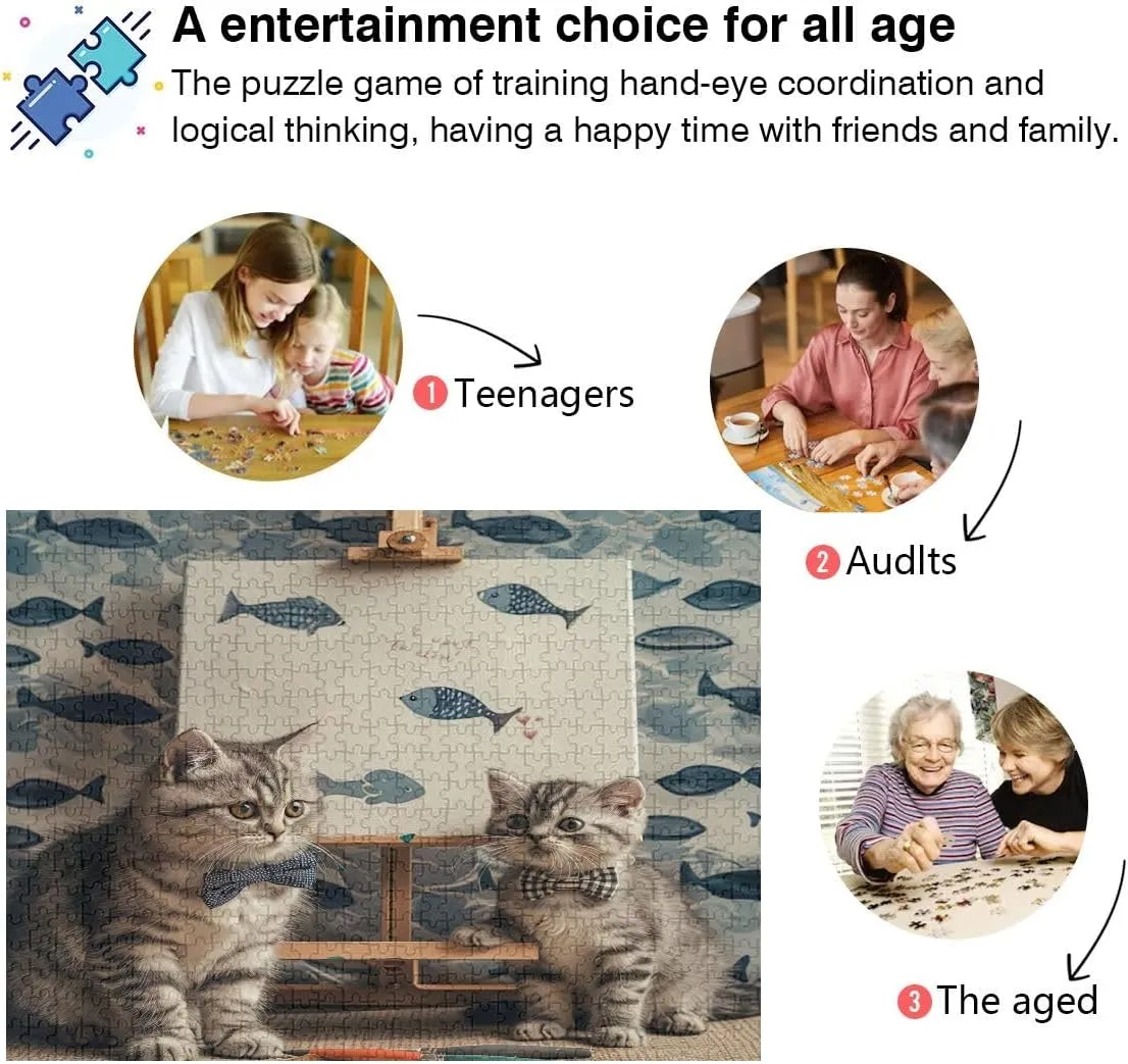 Cats Fishs Painting 500 Piece Puzzles, Puzzles for Adults, Educational Games