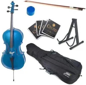 Cecilio Musical Instrument For Kids & Adults - Cellos Kit with Bow, Stand, Bag - Stringed Music Instruments for Students (Full Size, Blue)