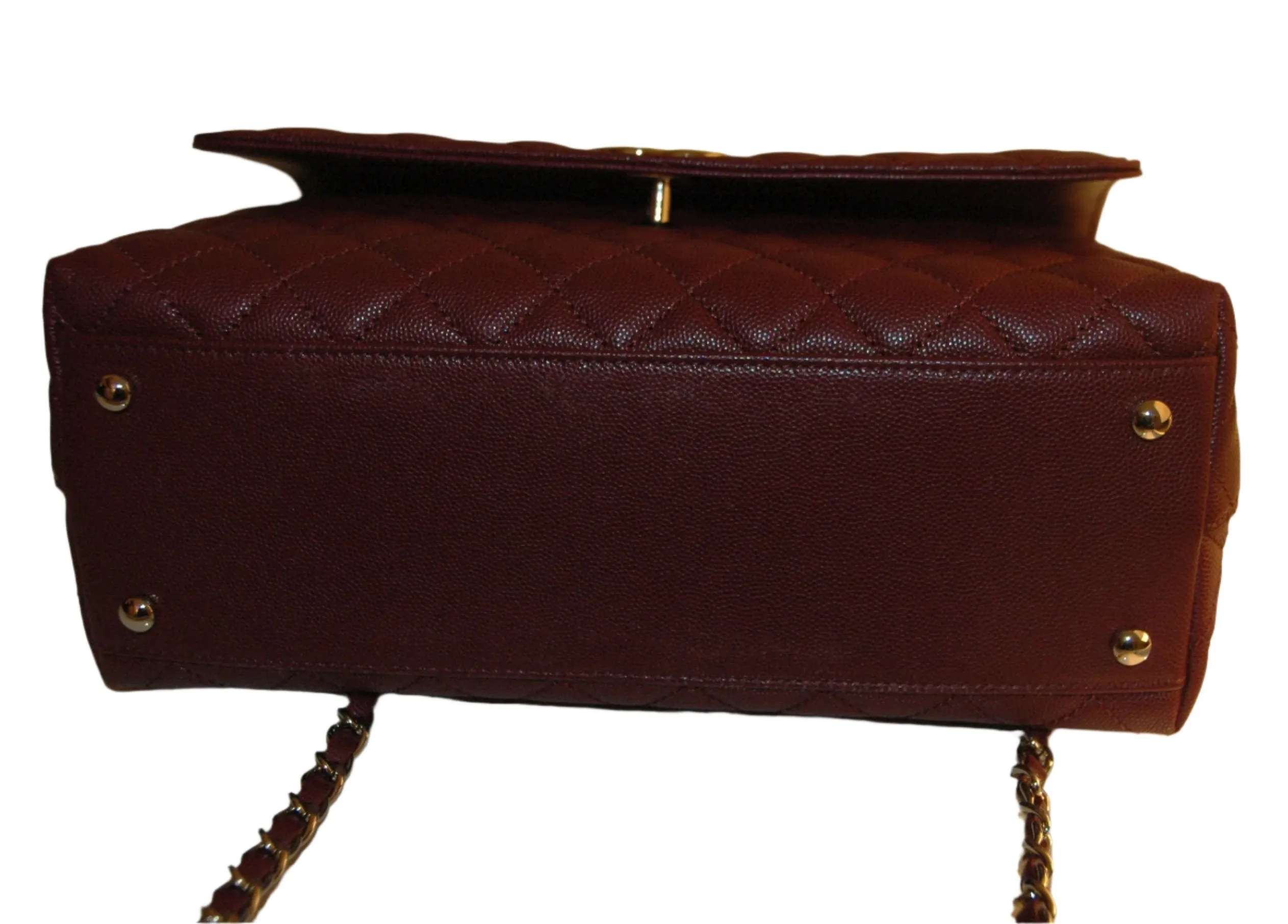 Chanel Burgundy Red Calfskin Gold Large Coco Top Handle Bag