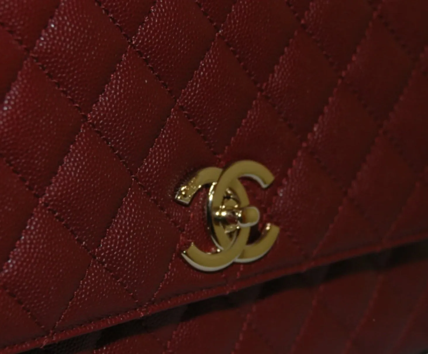 Chanel Burgundy Red Calfskin Gold Large Coco Top Handle Bag