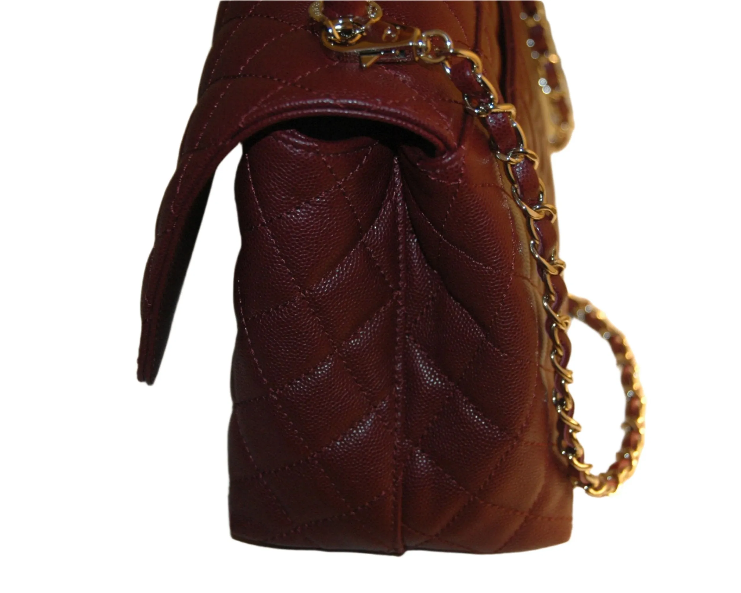 Chanel Burgundy Red Calfskin Gold Large Coco Top Handle Bag