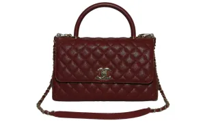 Chanel Burgundy Red Calfskin Gold Large Coco Top Handle Bag