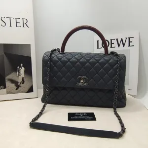 Chanel Coco Handle Large Black Leather Top Handle Bag