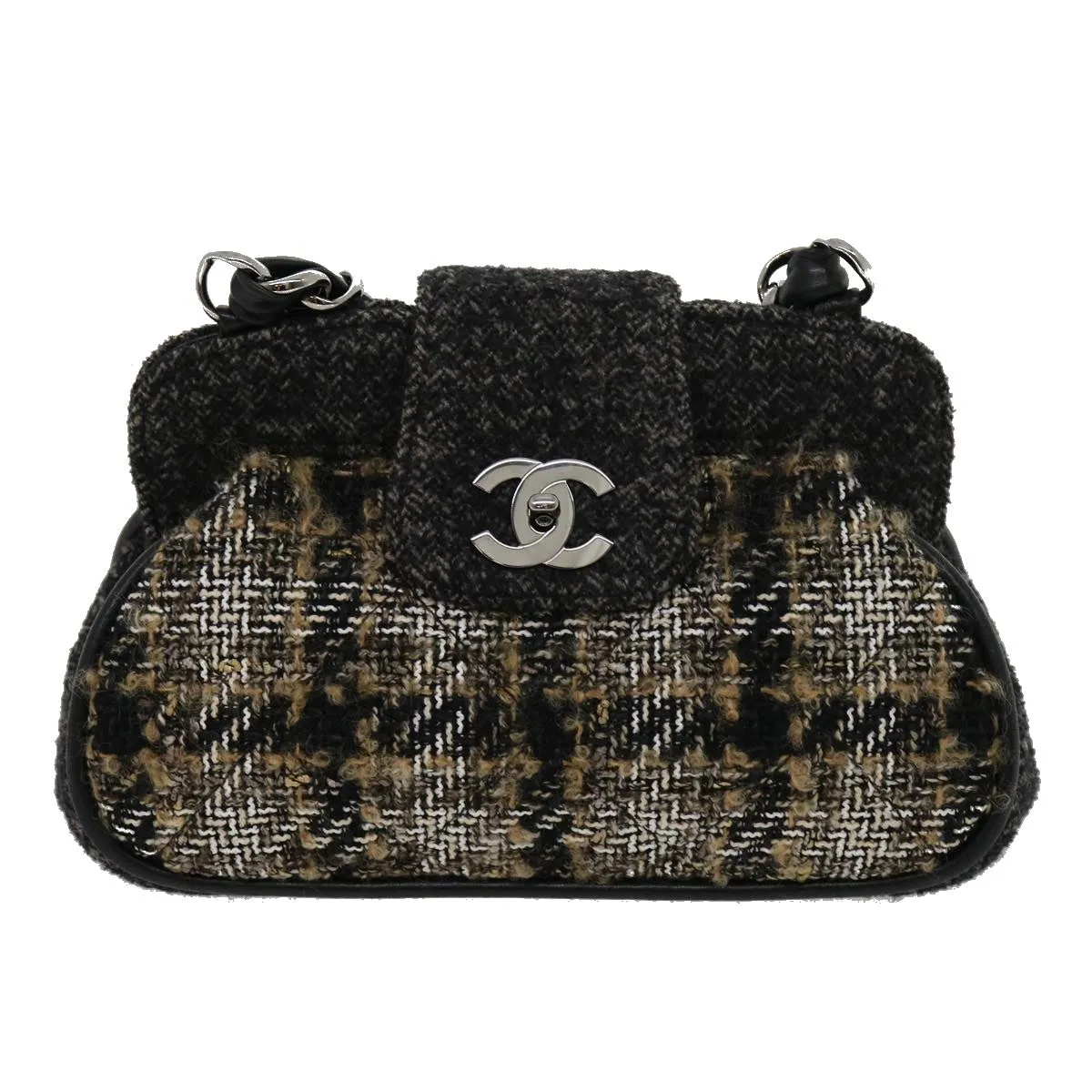CHANEL Turn Lock Chain Shoulder Bag Wool Gray CC  30734A