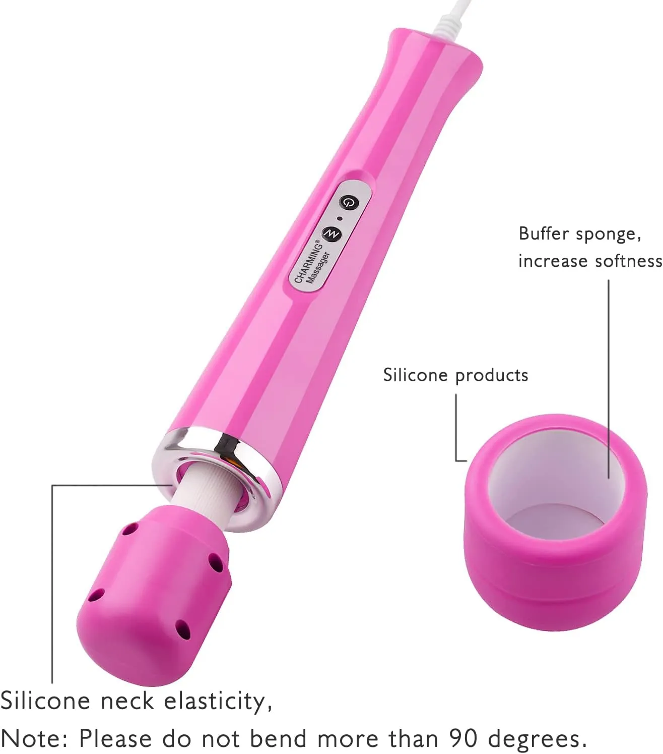CHARMING 10 Speeds Wired Powerful Handheld Back Massager with Strong Vibration Wand, Personal Therapy Massager for Sports Recovery, Muscle Aches, Body Pain- Rose red