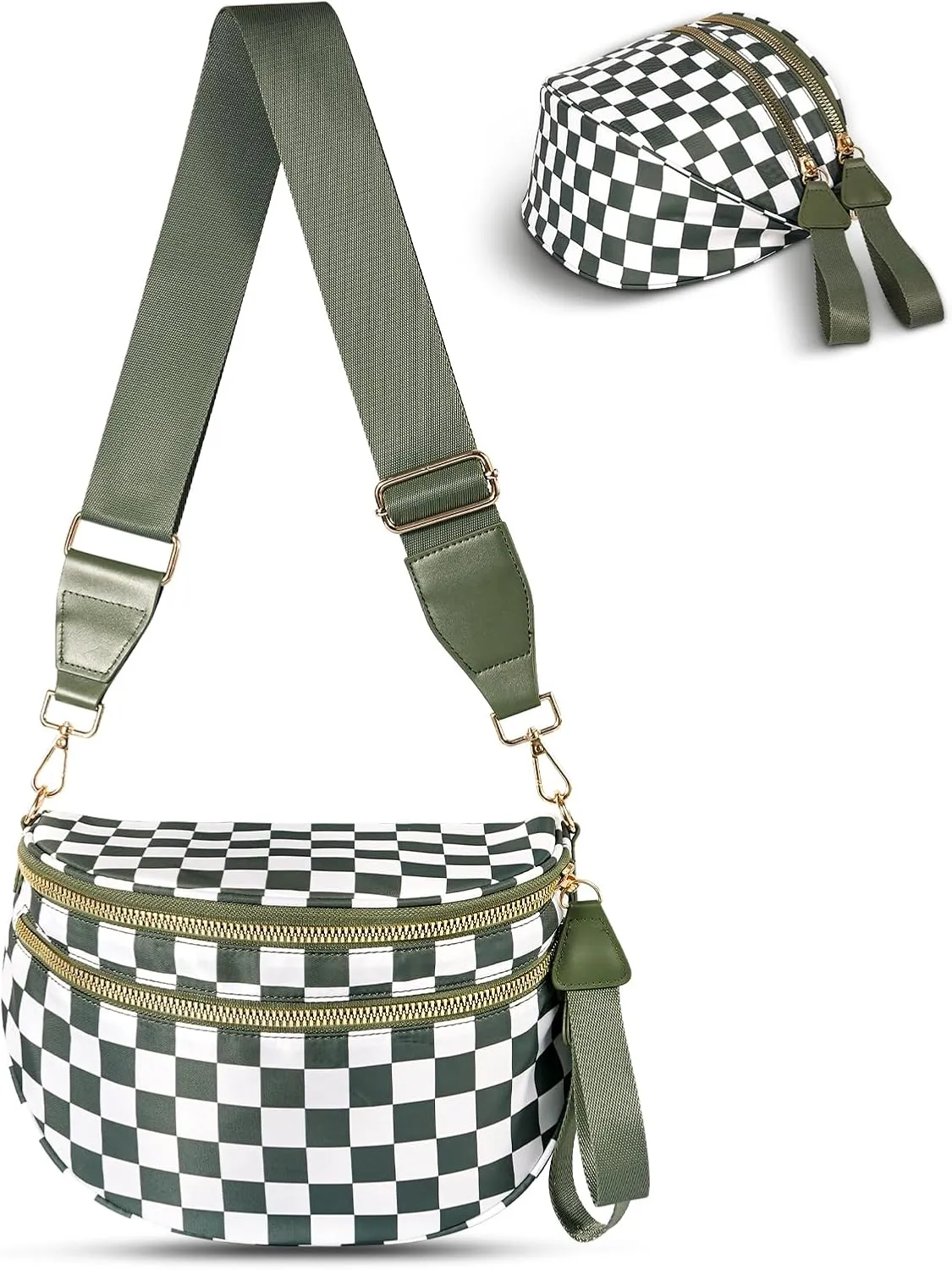 Checkered Crossbody Bag,Nylon Bum Bags for Women Crossbody,Spacious Sling Bag Purse Fanny Packs with Shoulder Strap