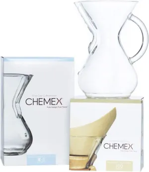 Chemex Bundle - 6-Cup Glass Handle Series - 100 ct Square Filters - Exclusive Packaging
