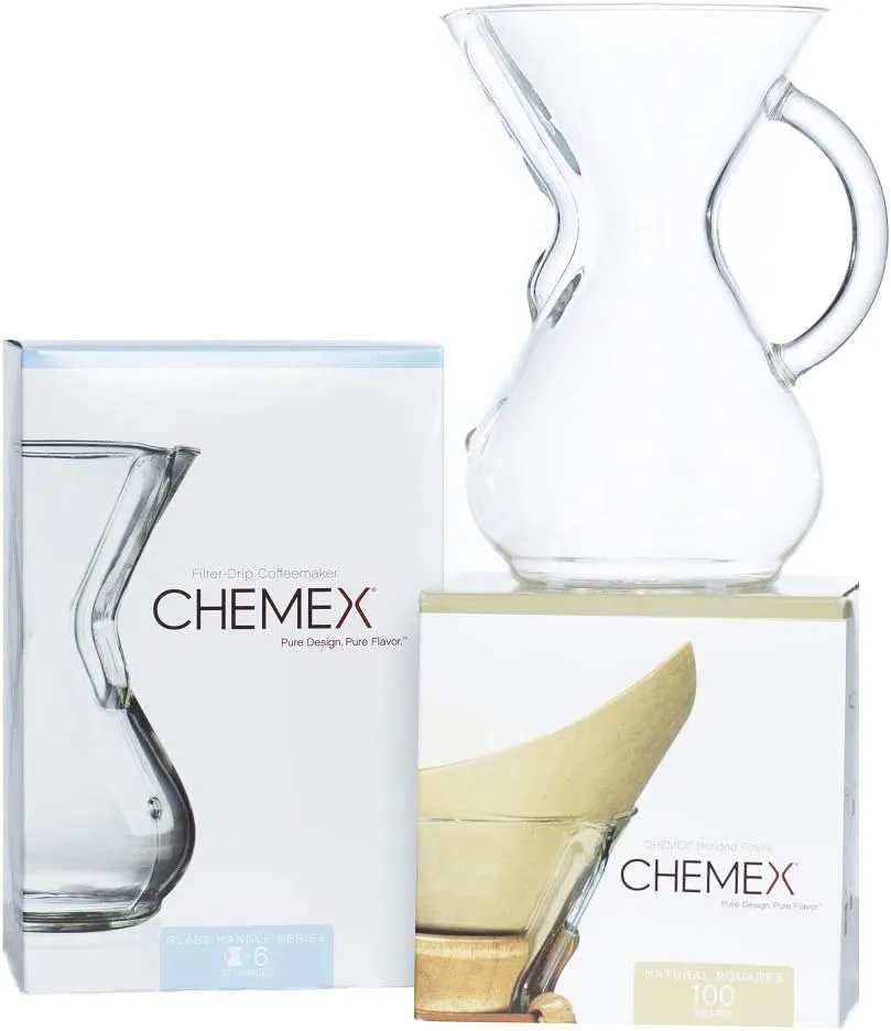 Chemex Bundle - 6-Cup Glass Handle Series - 100 ct Square Filters - Exclusive Packaging