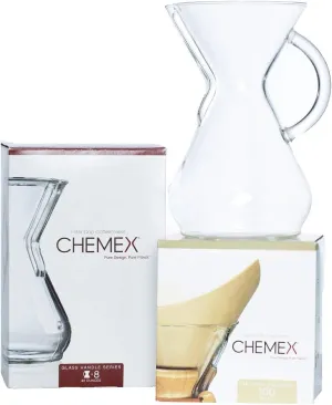 Chemex Bundle - 8-Cup Glass Handle Series - 100 ct Square Filters - Exclusive Packaging