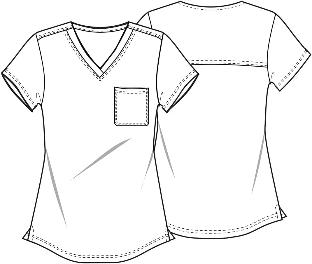 Cherokee Scrubs for Women V-Neck Printed Scrub Top Modern Classic Fit with 3 Pockets, Shaping Darts & Side Vents - CK664