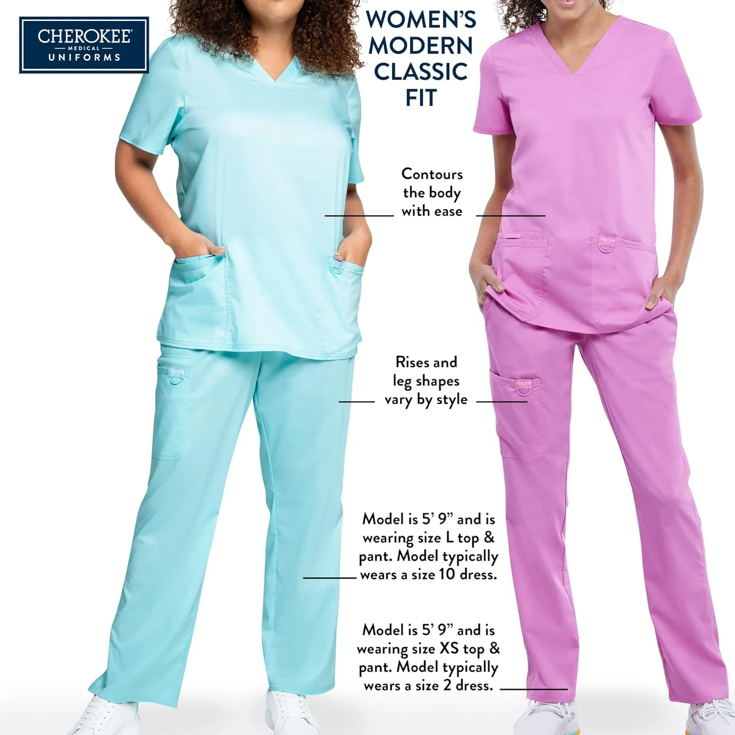 Cherokee Scrubs for Women V-Neck Printed Scrub Top Modern Classic Fit with 3 Pockets, Shaping Darts & Side Vents - CK664