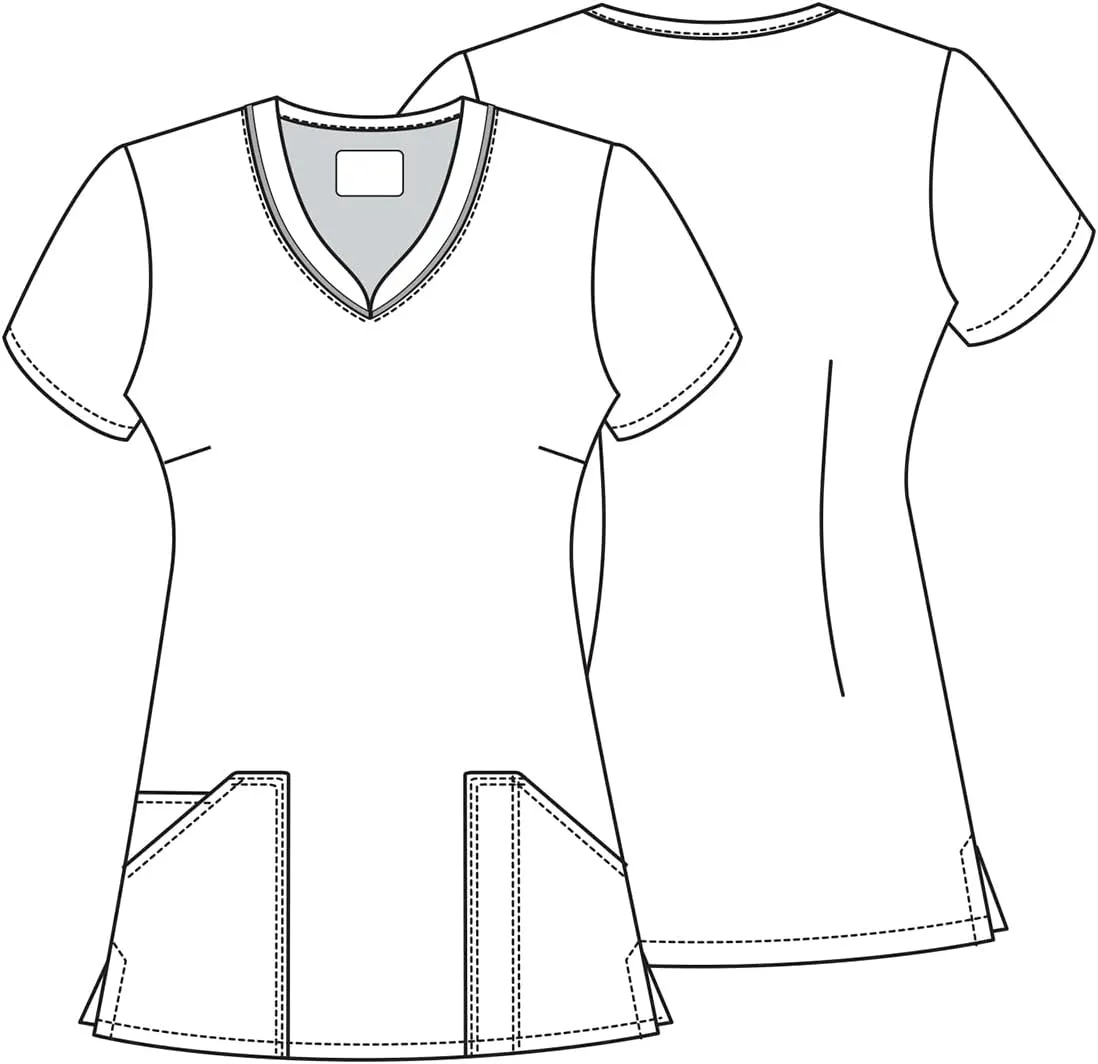 Cherokee Scrubs for Women V-Neck Printed Top Modern Classic Fit with 3 Pockets, Knit Details & Side Vents CK678