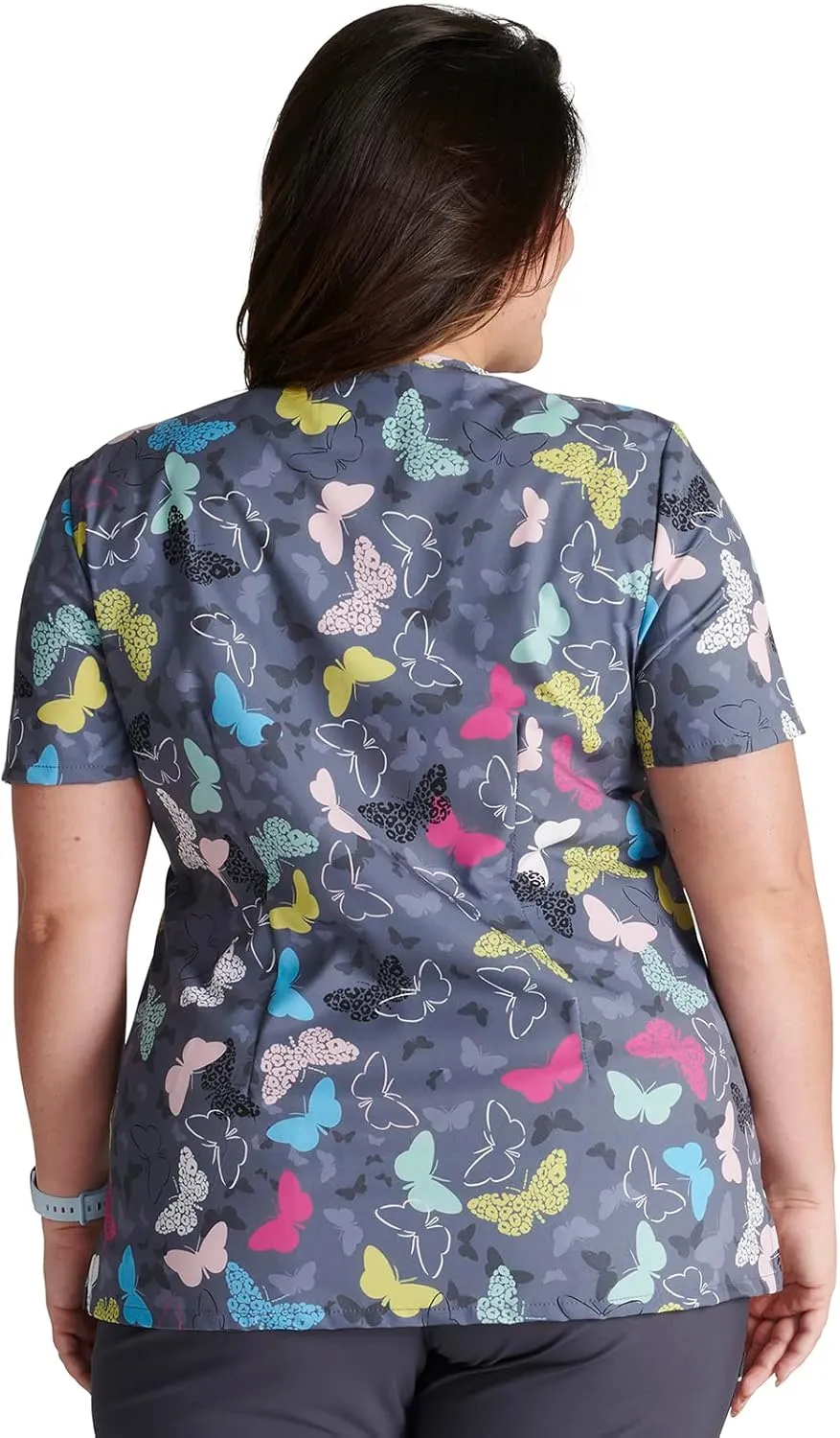 Cherokee Scrubs for Women V-Neck Printed Top Modern Classic Fit with 3 Pockets, Knit Details & Side Vents CK678