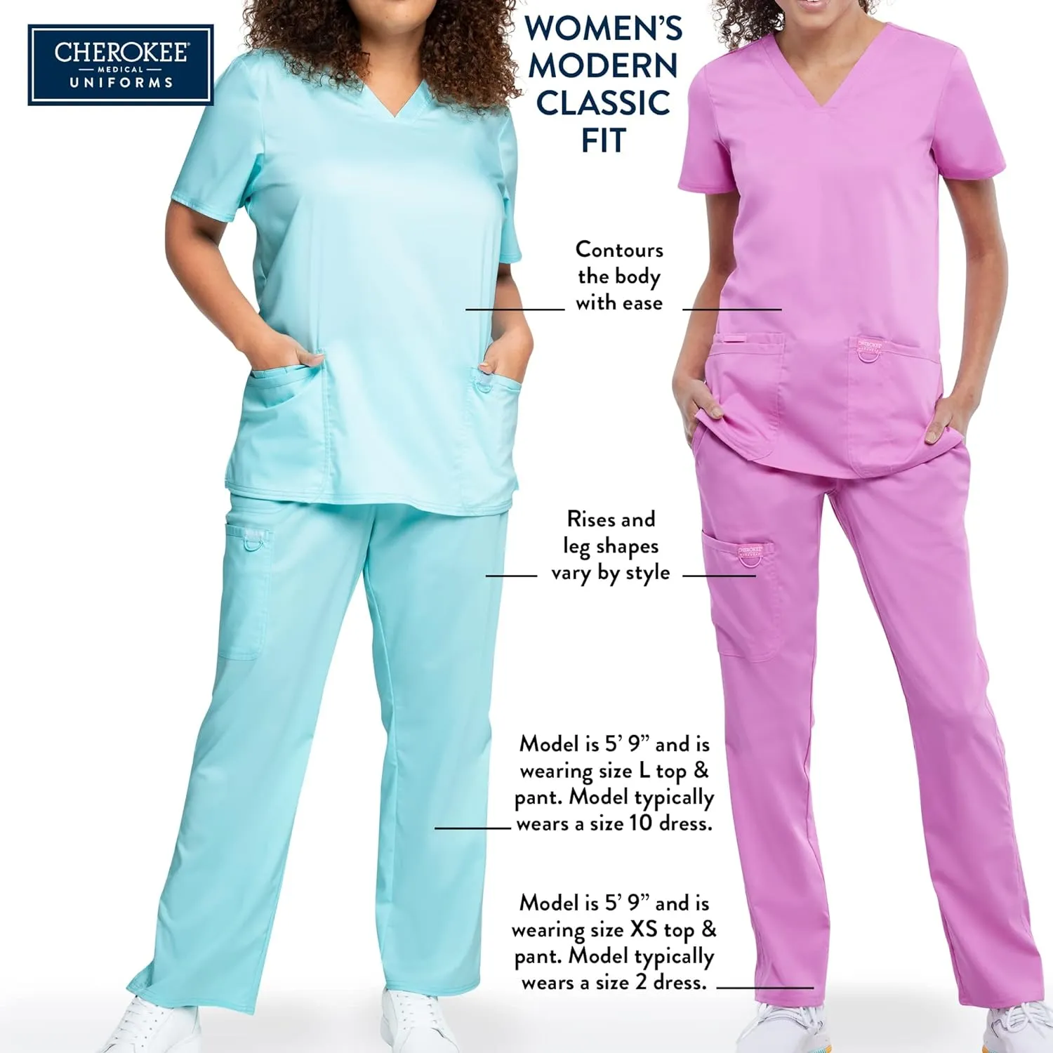 Cherokee Scrubs for Women V-Neck Printed Top Modern Classic Fit with 3 Pockets, Knit Details & Side Vents CK678
