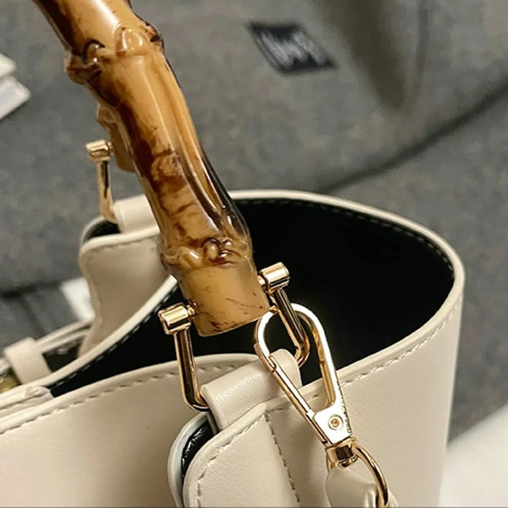 Chic Bucket Bags for Women Ventilate Shoulder Bag with Removable Strap Bamboo Shaped Top Handle Satchel for Daily Life