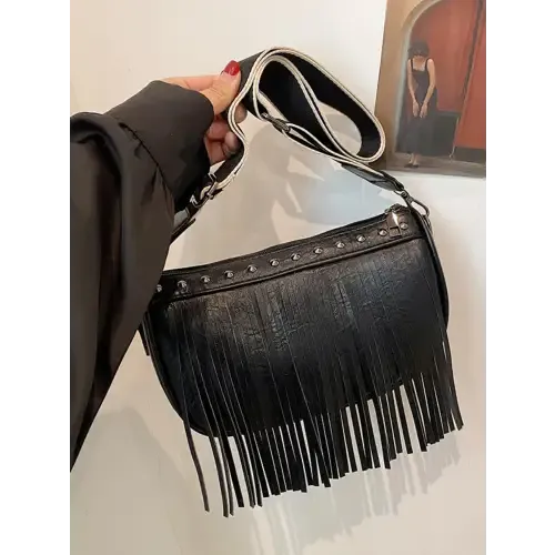 Chic Leather Fringe Studded Crossbody Bag for Stylish Adventures