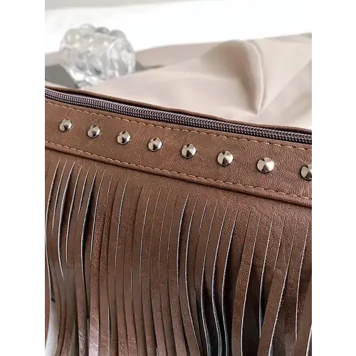 Chic Leather Fringe Studded Crossbody Bag for Stylish Adventures