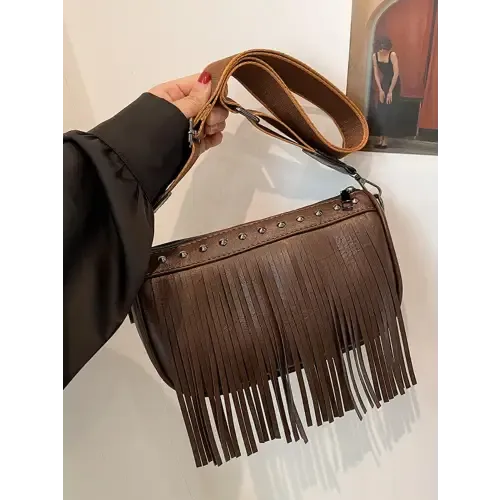 Chic Leather Fringe Studded Crossbody Bag for Stylish Adventures