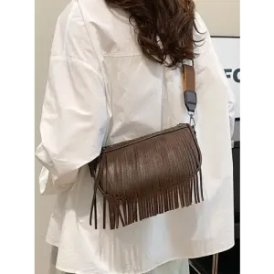 Chic Leather Fringe Studded Crossbody Bag for Stylish Adventures