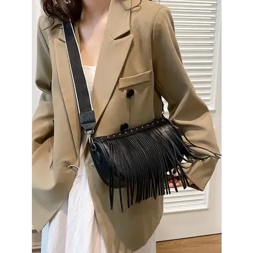 Chic Leather Fringe Studded Crossbody Bag for Stylish Adventures