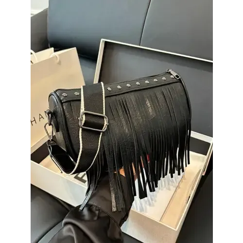 Chic Leather Fringe Studded Crossbody Bag for Stylish Adventures